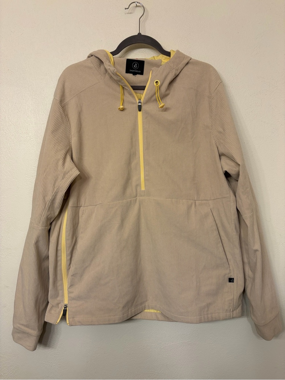 Swannies Men’s Tan Connor Corduroy Anorak Hoodie Yellow Lining PTP 22 Good for L